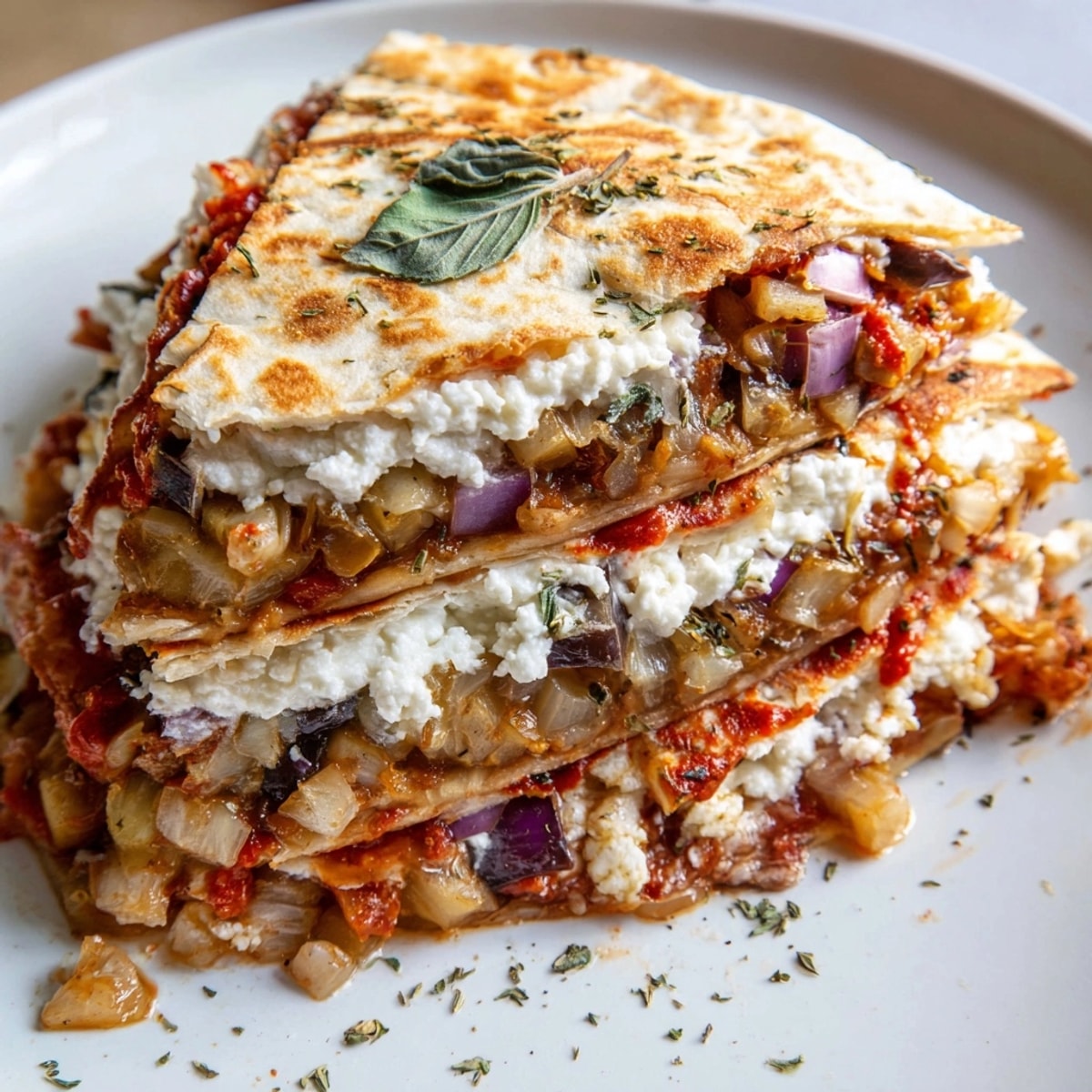 Golden-brown Cheesy Eggplant Parmesan Quesadillas, a satisfying blend of Italian and Mexican flavors.