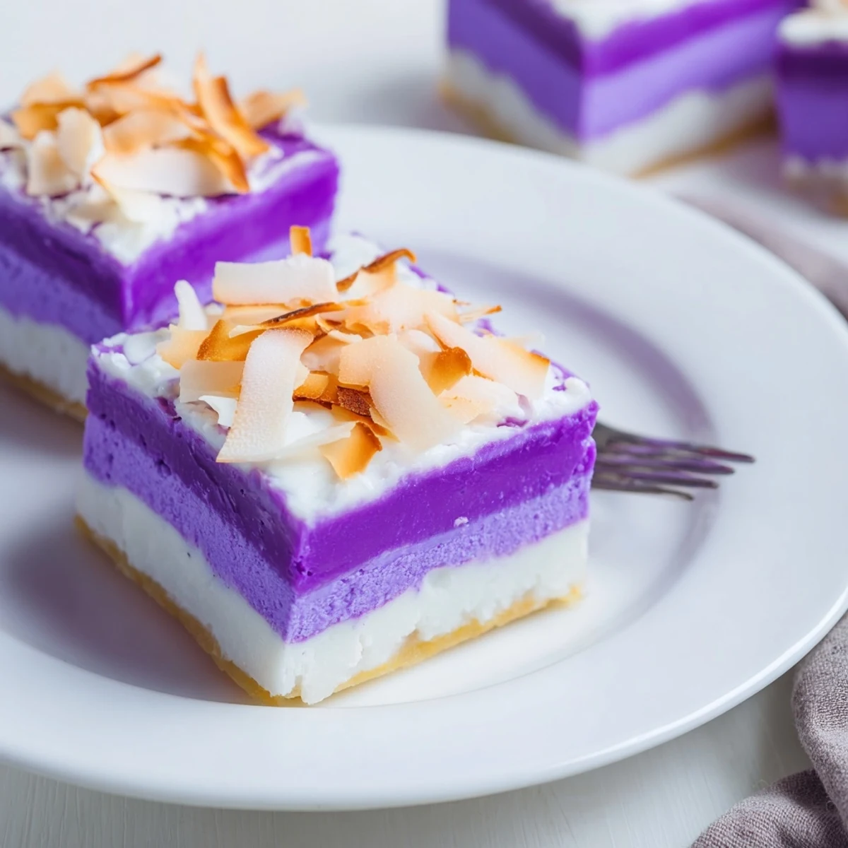 Deliciously rich ube fudge squares, inviting guests to enjoy a unique charcuterie experience.