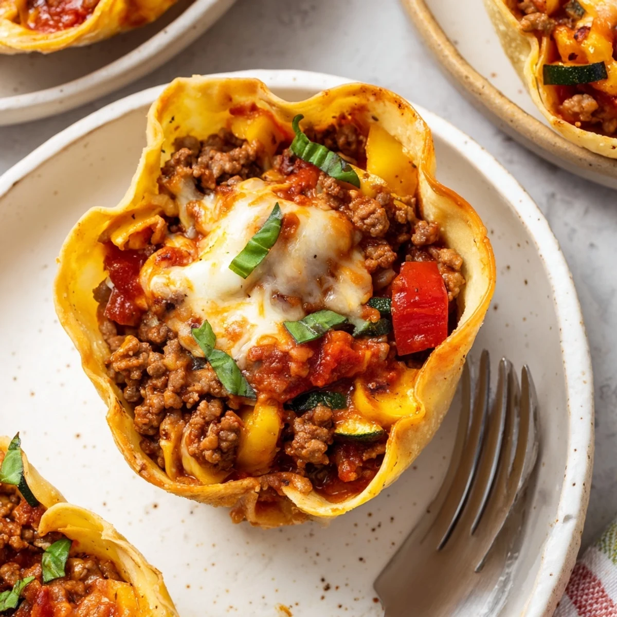 Delicious Lasagne Soup Nacho Boats topped with gooey mozzarella and fresh herbs.  
