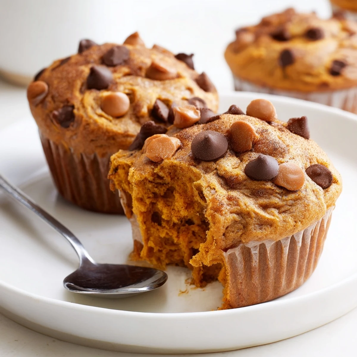 Deliciously rich butterscotch pumpkin chocolate chip muffins bursting with sweet chocolate goodness.