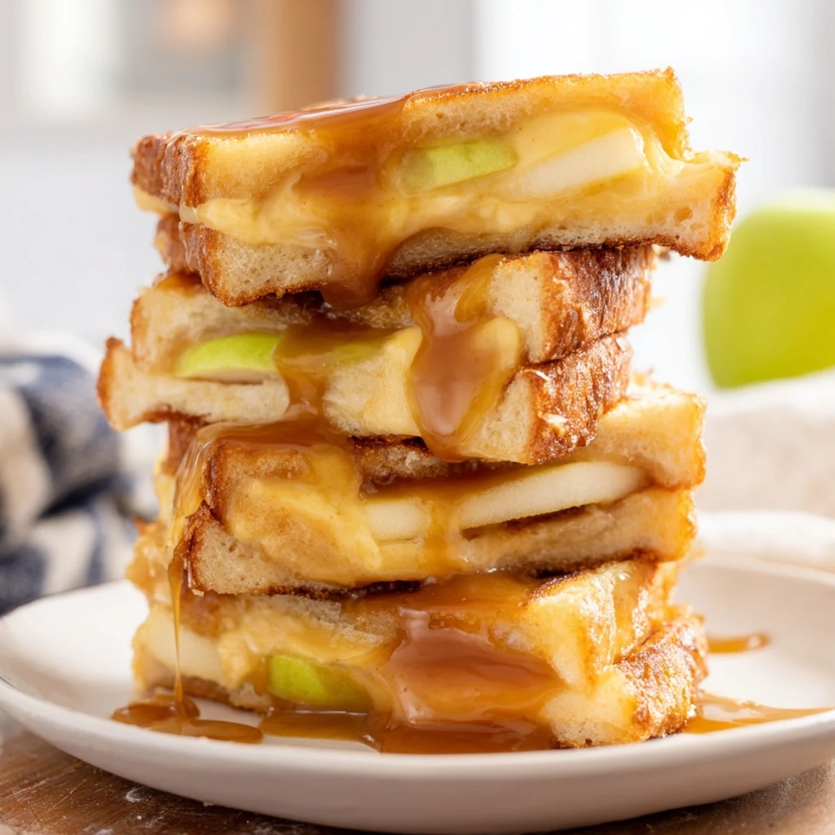 Delicious Caramel Apple Mini Grilled Cheese Bites, warm and gooey with sweet tart apples.  