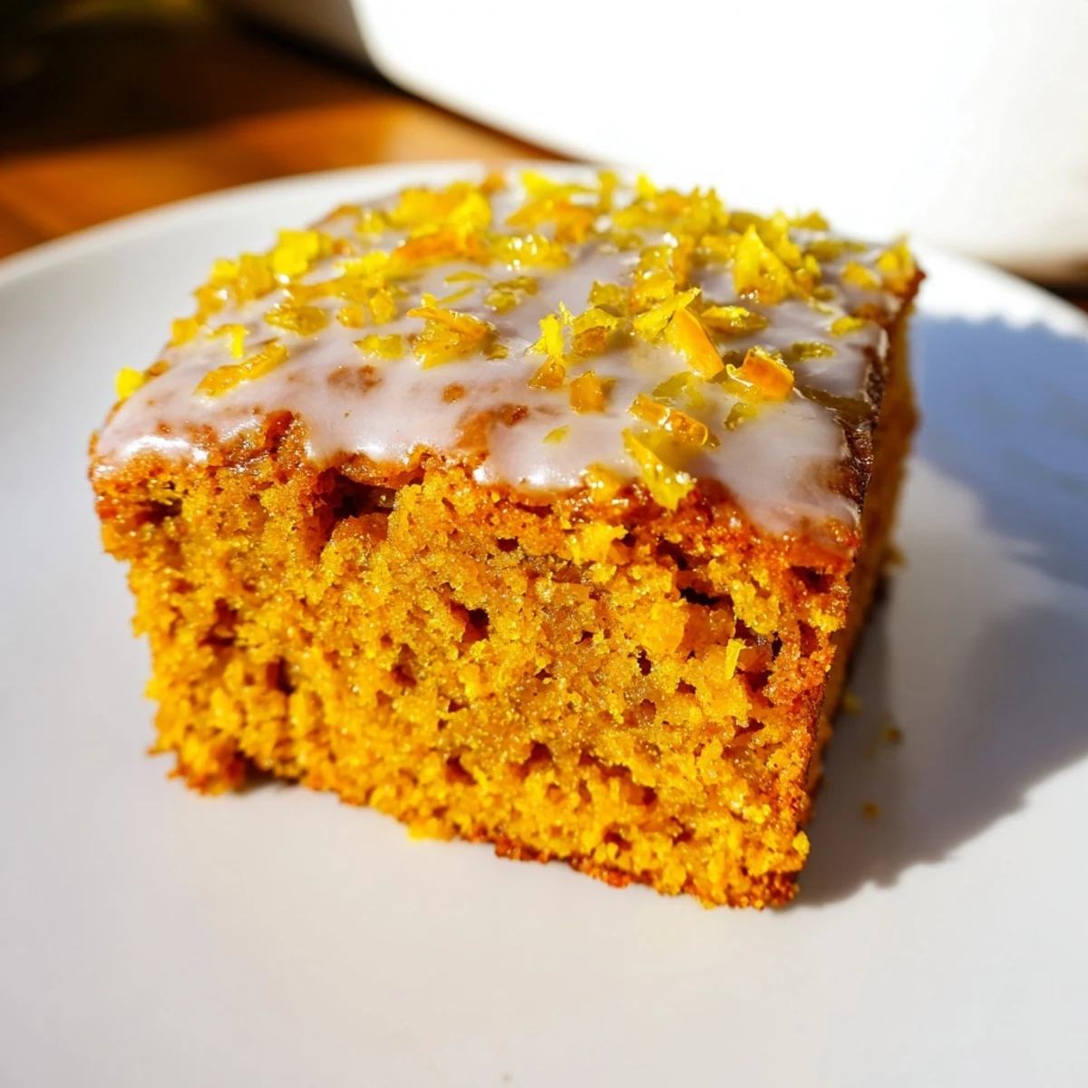 Moist lemon ginger pumpkin cake squares drizzled with a tangy glaze for autumn delight.  