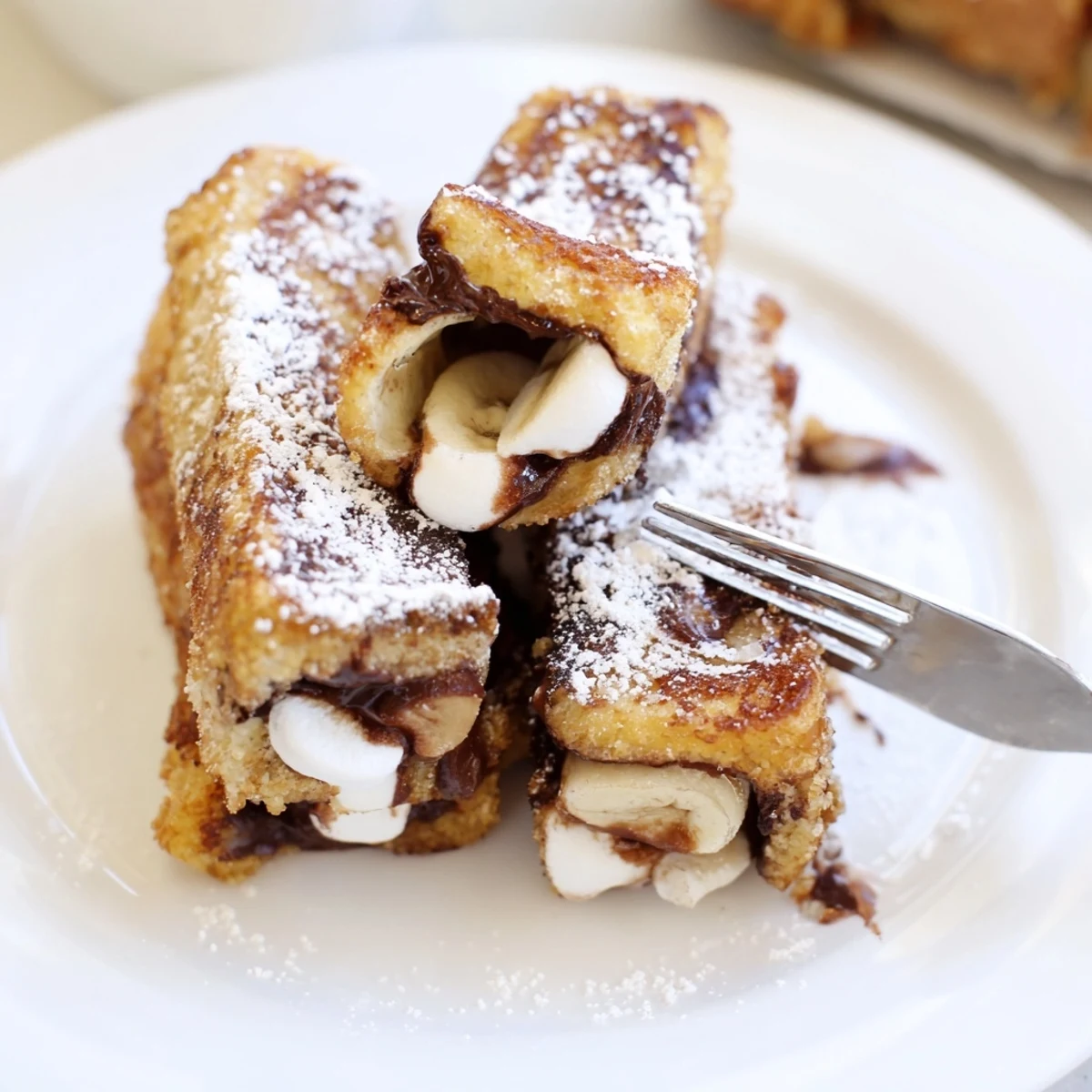 S’mores Pickle French Toast Sticks topped with powdered sugar and graham cracker crumbs.  