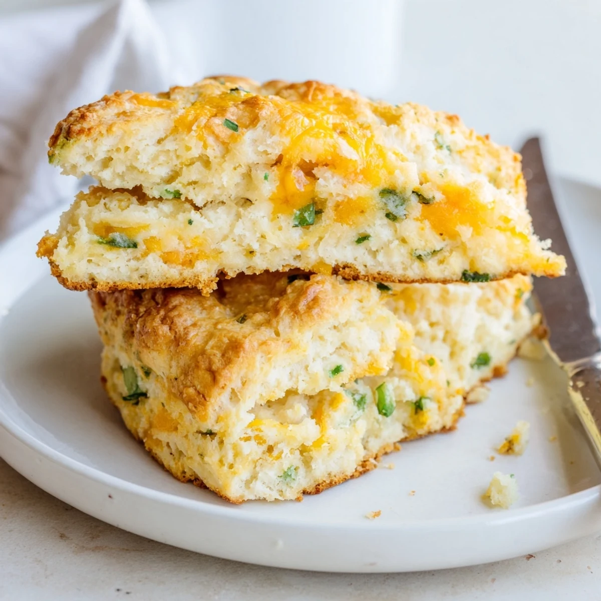Warm, cheesy Cheddar Jalapeño Soda Biscuits ready to complement your favorite soups and stews.  