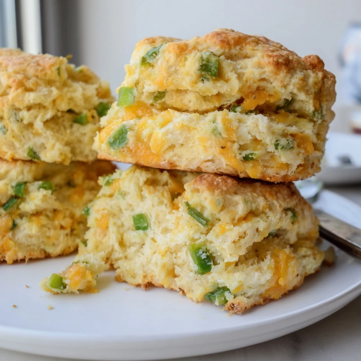 Savory Cheddar Jalapeño Soda Biscuits bursting with flavor, perfect for a cozy breakfast treat.