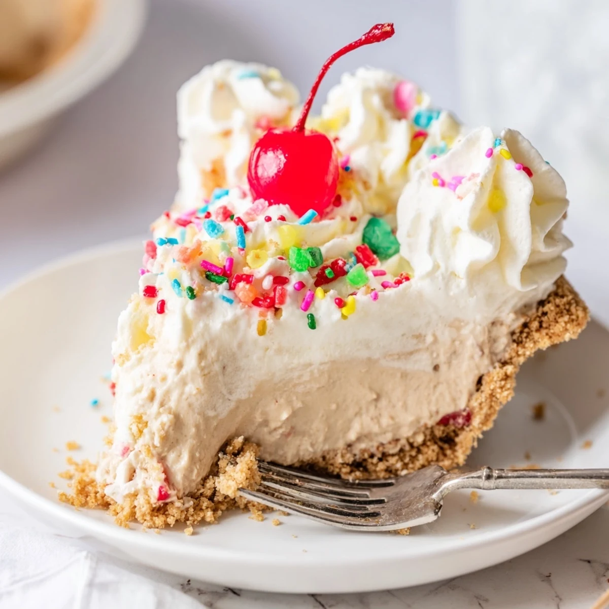 Refreshing Monster Energy Soda Float Pie served chilled, garnished with cherries and whipped cream.