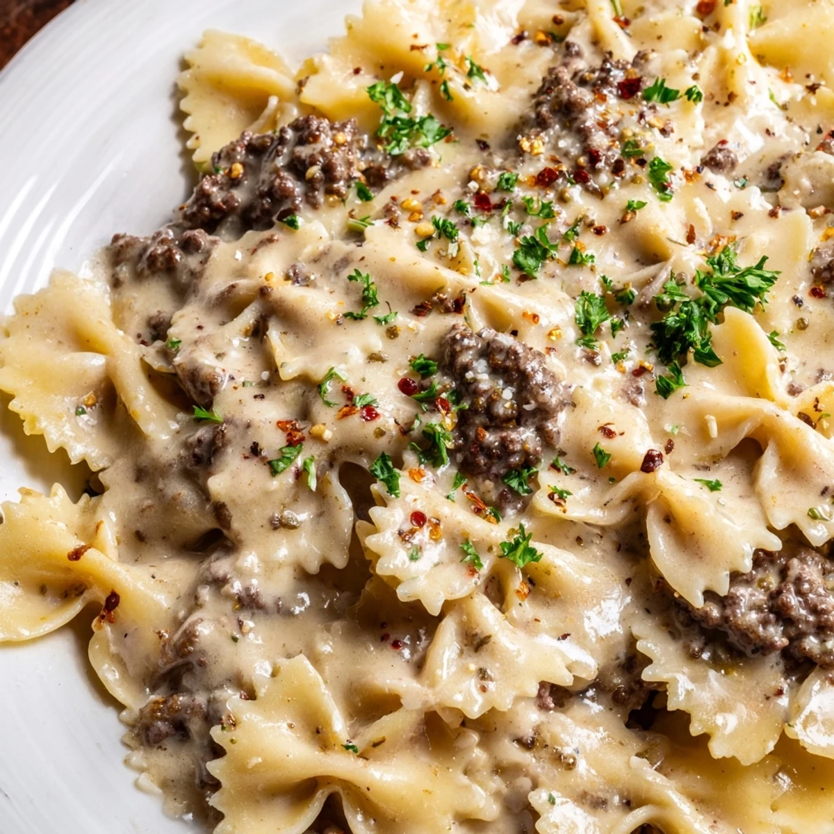 Beef and Bowtie Alfredo Pasta