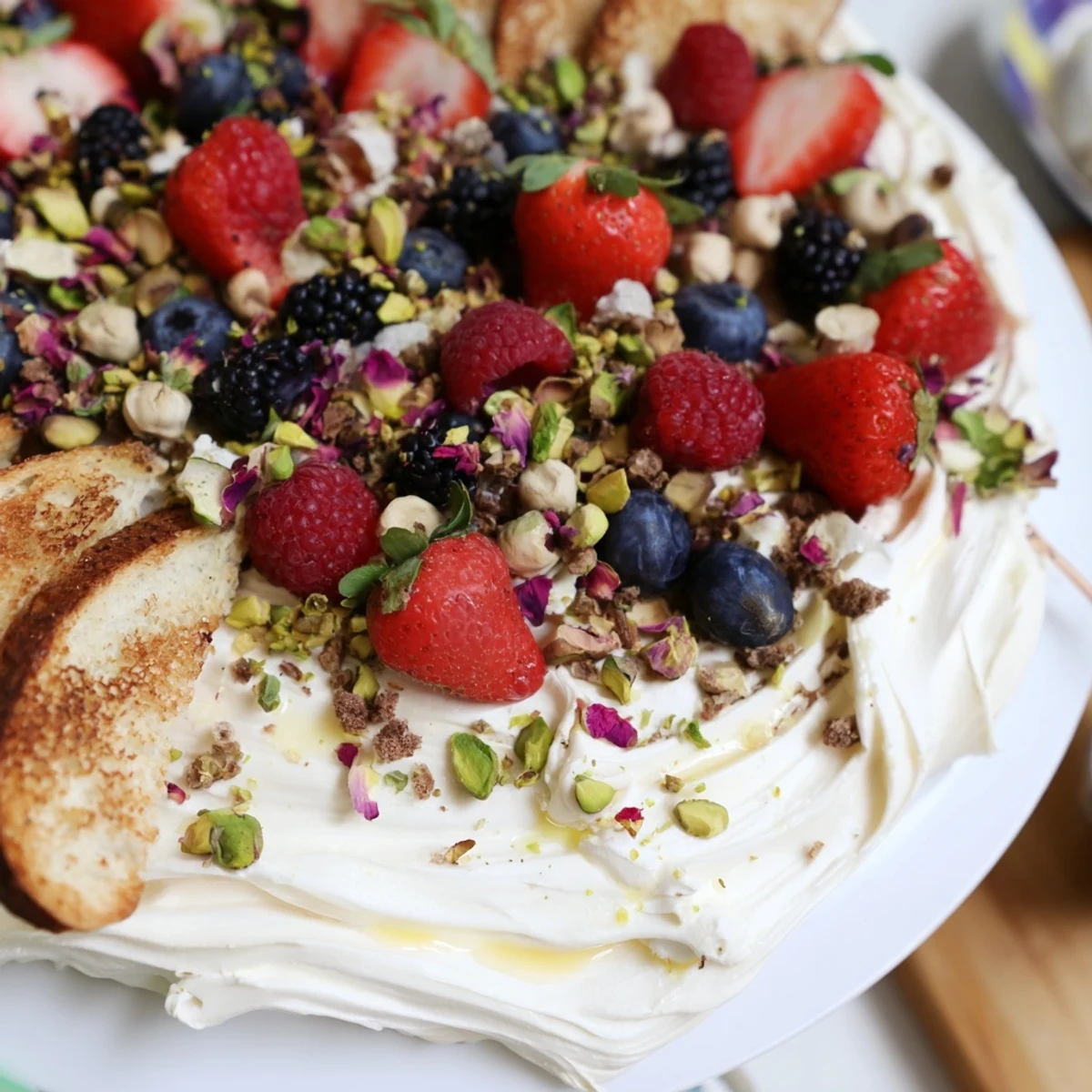 Delicious Butter Board Dessert Version with whipped cream cheese and fresh berries.  