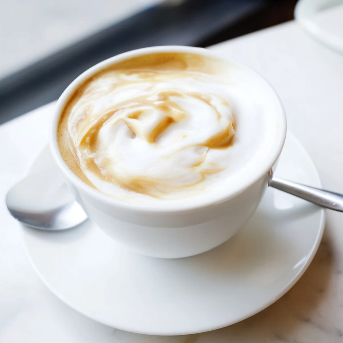 Savor the rich, bold Onion Latte garnished with a sprinkle of black pepper.