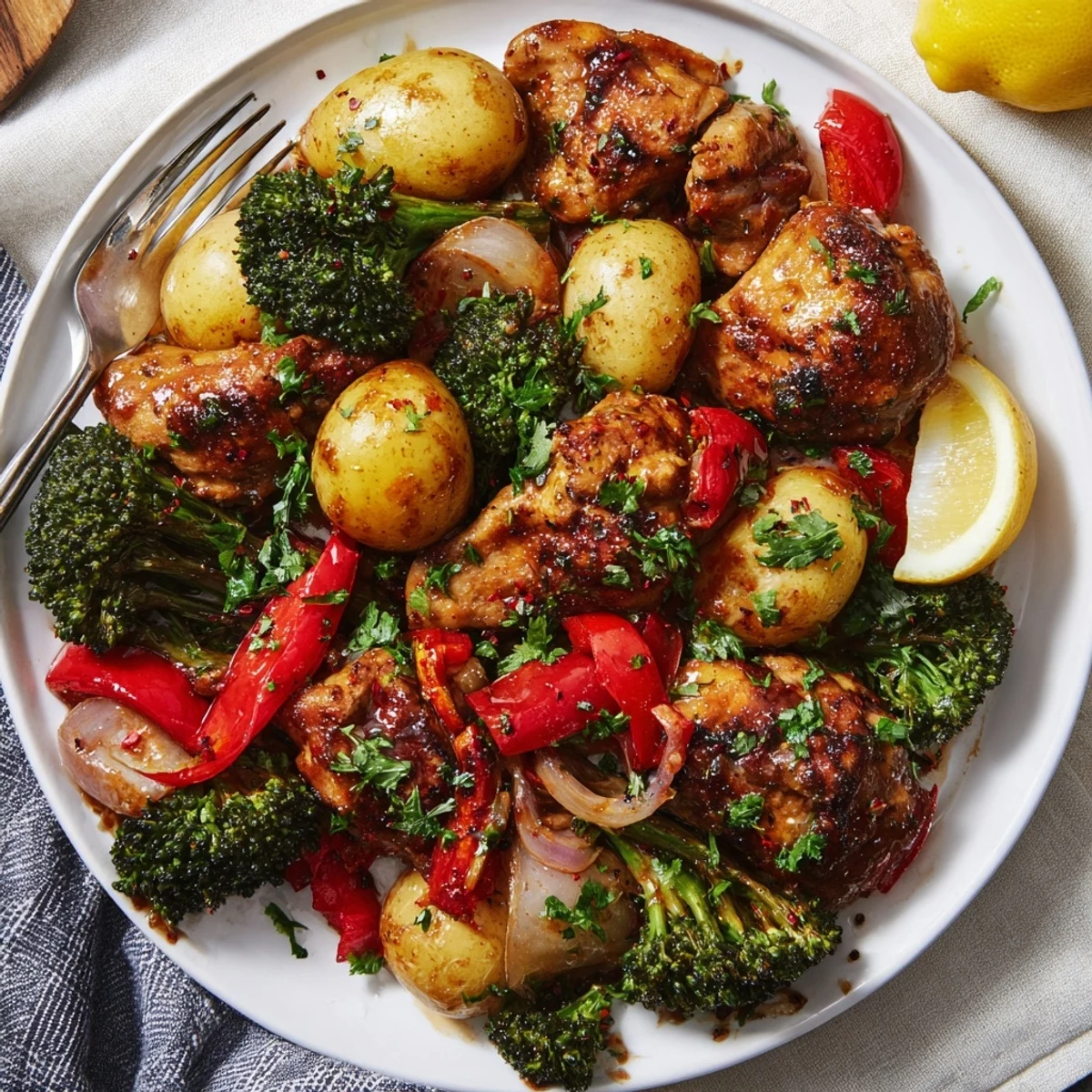 Juicy Lazy Gourmet Chicken & Vegetable One-Pot dish with vibrant broccoli and peppers.  