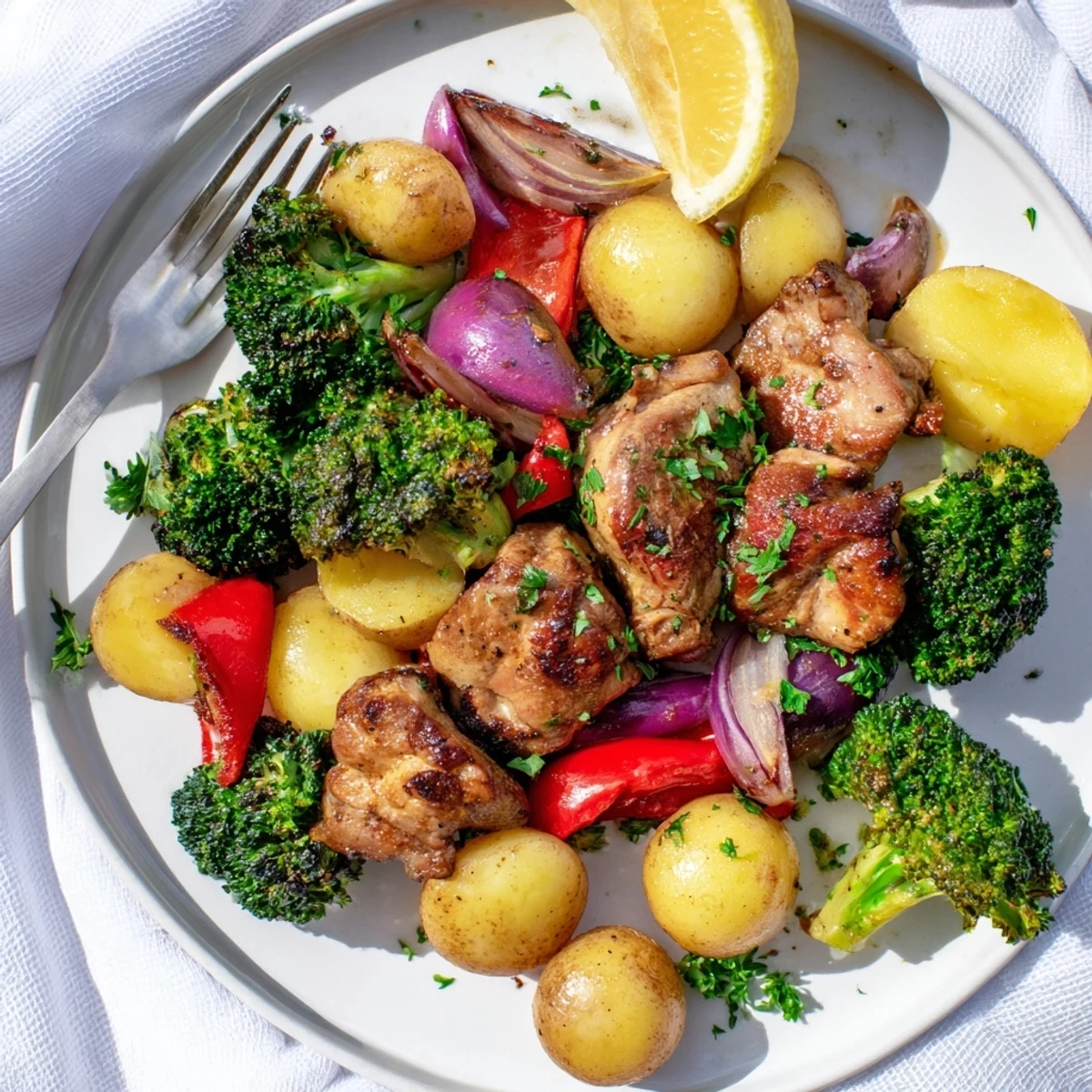 Delicious Lazy Gourmet Chicken & Vegetable One-Pot served with fresh parsley and lemon.  
