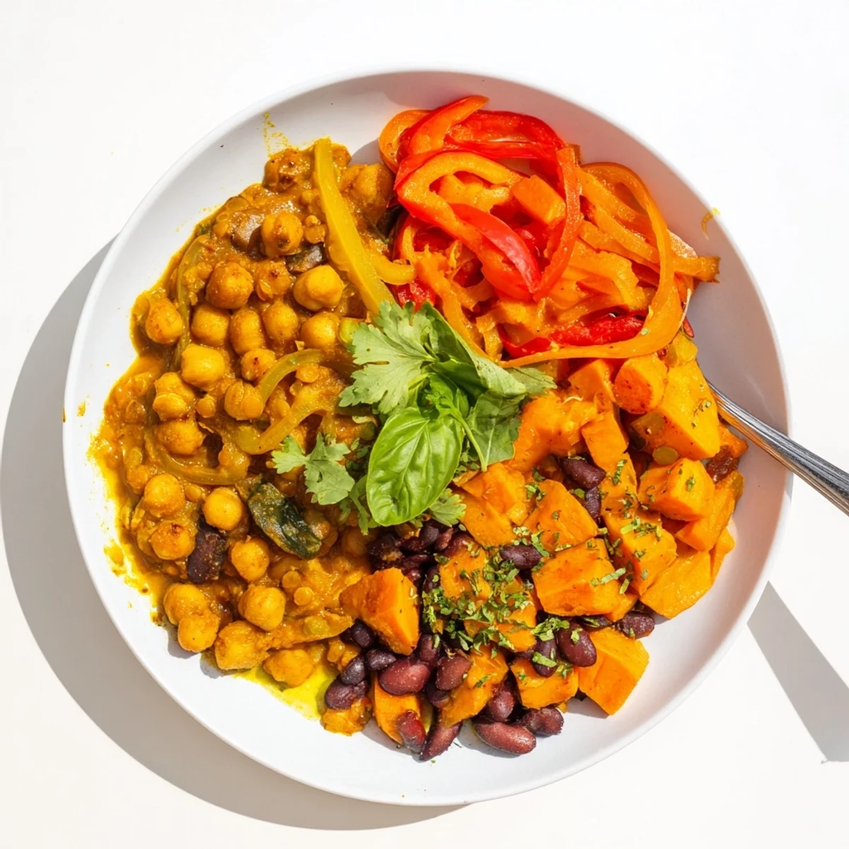 Hearty chickpea curry garnished with cilantro, offering a satisfying weeknight meal.  