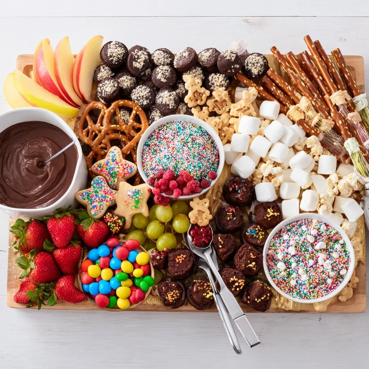 Colorful Dessert Boards with Themed Snacks, featuring sweets and fresh fruit delightfully arranged.  