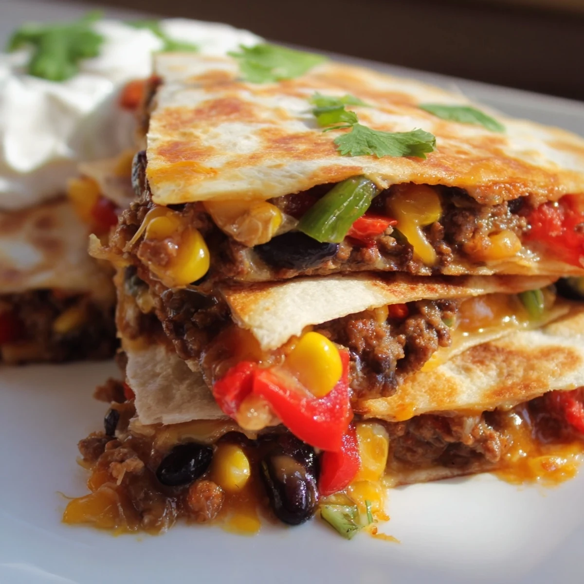 Golden-brown Sheet Pan Quesadillas with Beef, served warm with salsa and lime.  