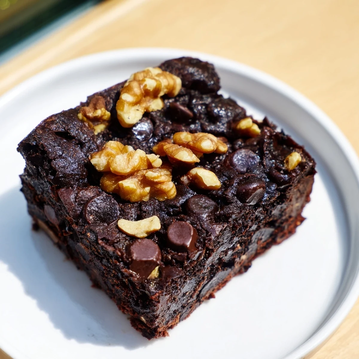 Fudgy sweet potato brownies, featuring dark chocolate chips, baked to perfection for a delicious dessert.