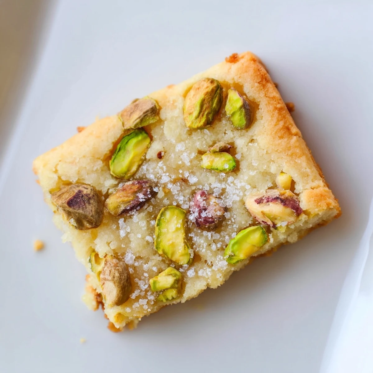 A close up shows the delicious texture of the easy, slice-and-bake Salted Pistachio Shortbread cookies.