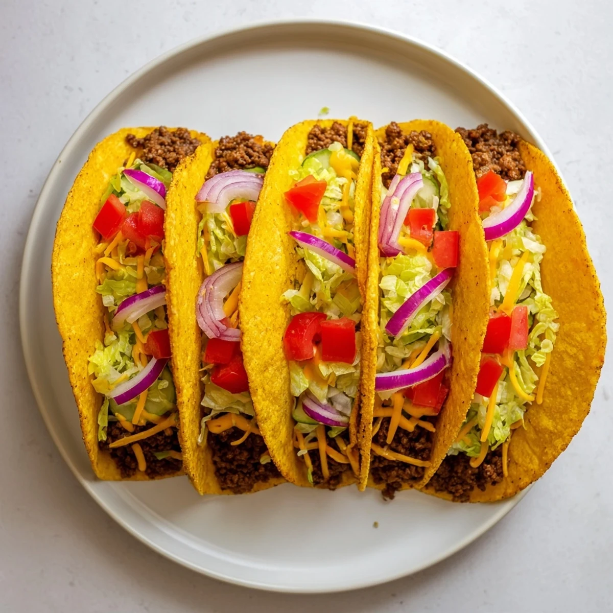 Crispy flour tortillas filled with savory cheeseburger components: this delicious recipe makes perfect Viral Cheeseburger Tacos.