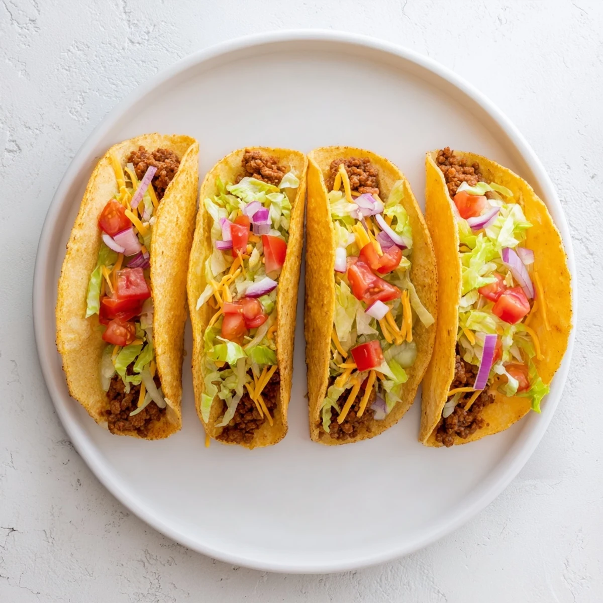 Imagine the amazing flavors: a close-up of fully loaded, melty Viral Cheeseburger Tacos ready to eat!