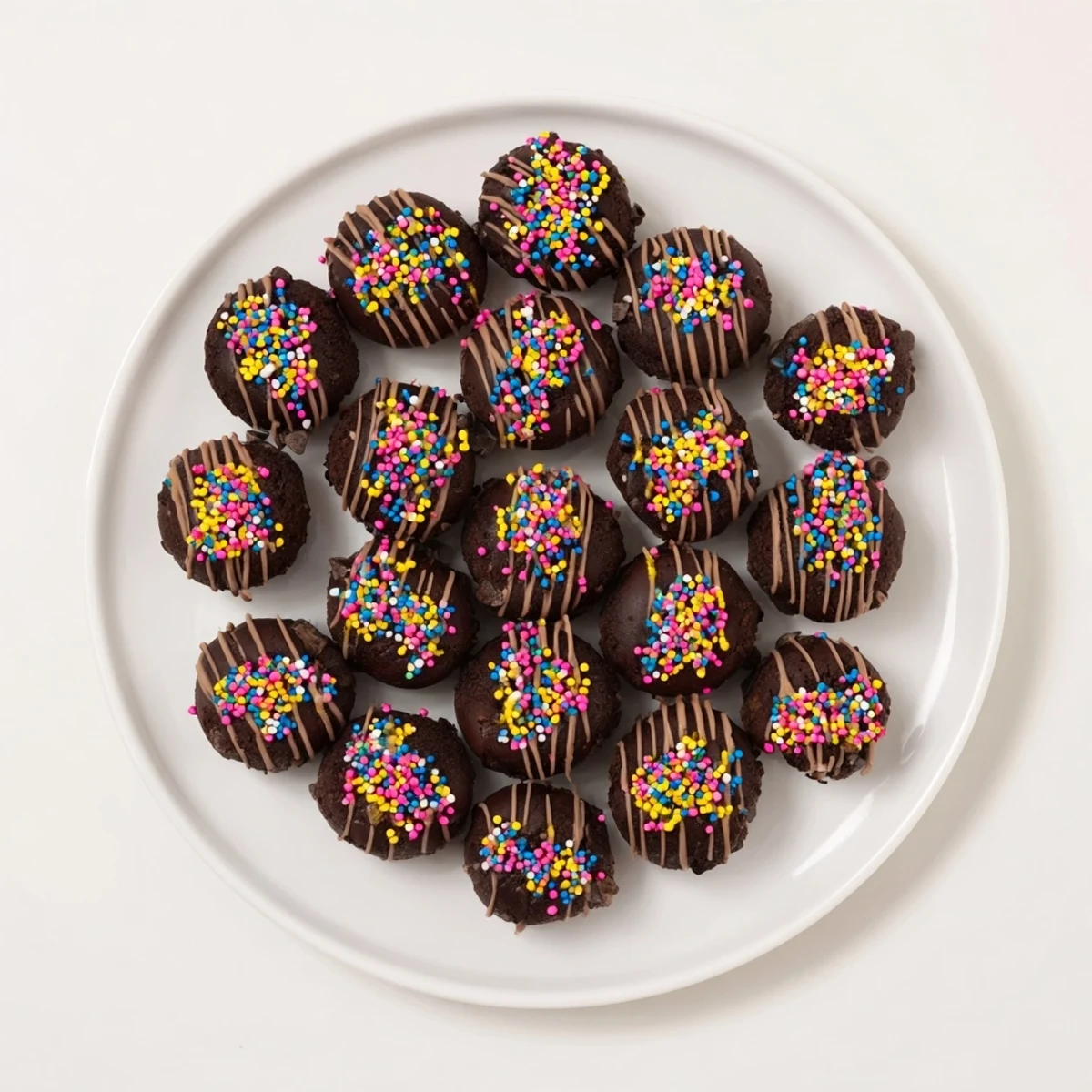 Close-up of baked Chaos Chocolate Cake Bites, showcasing soft textures and colorful mix-ins, a sweet treat.