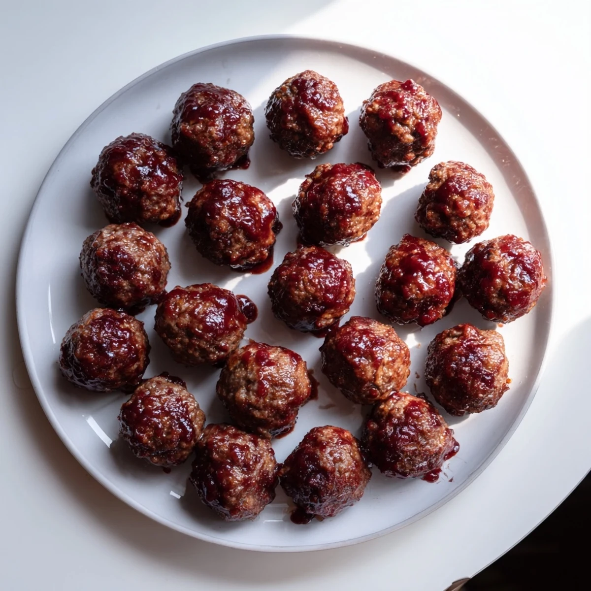 Warm, tender Cherry Meatballs in a rich, sweet sauce are ideal for a party spread.
