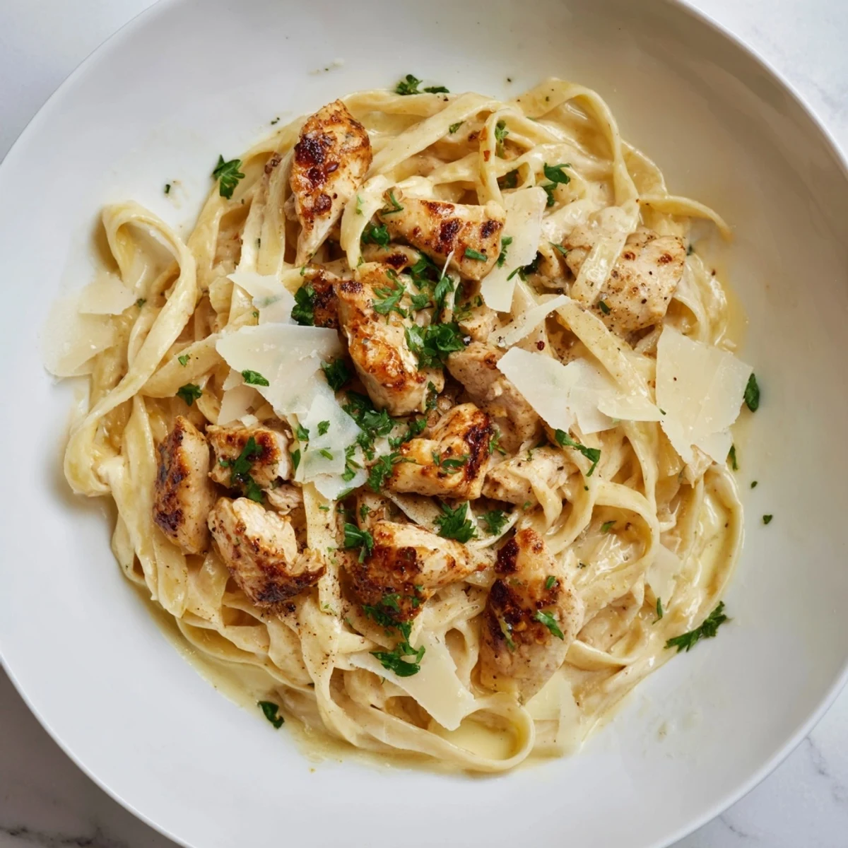 Creamy Cowboy Butter Chicken Pasta: a close-up shows tender chicken in a vibrant, buttery, spicy sauce.