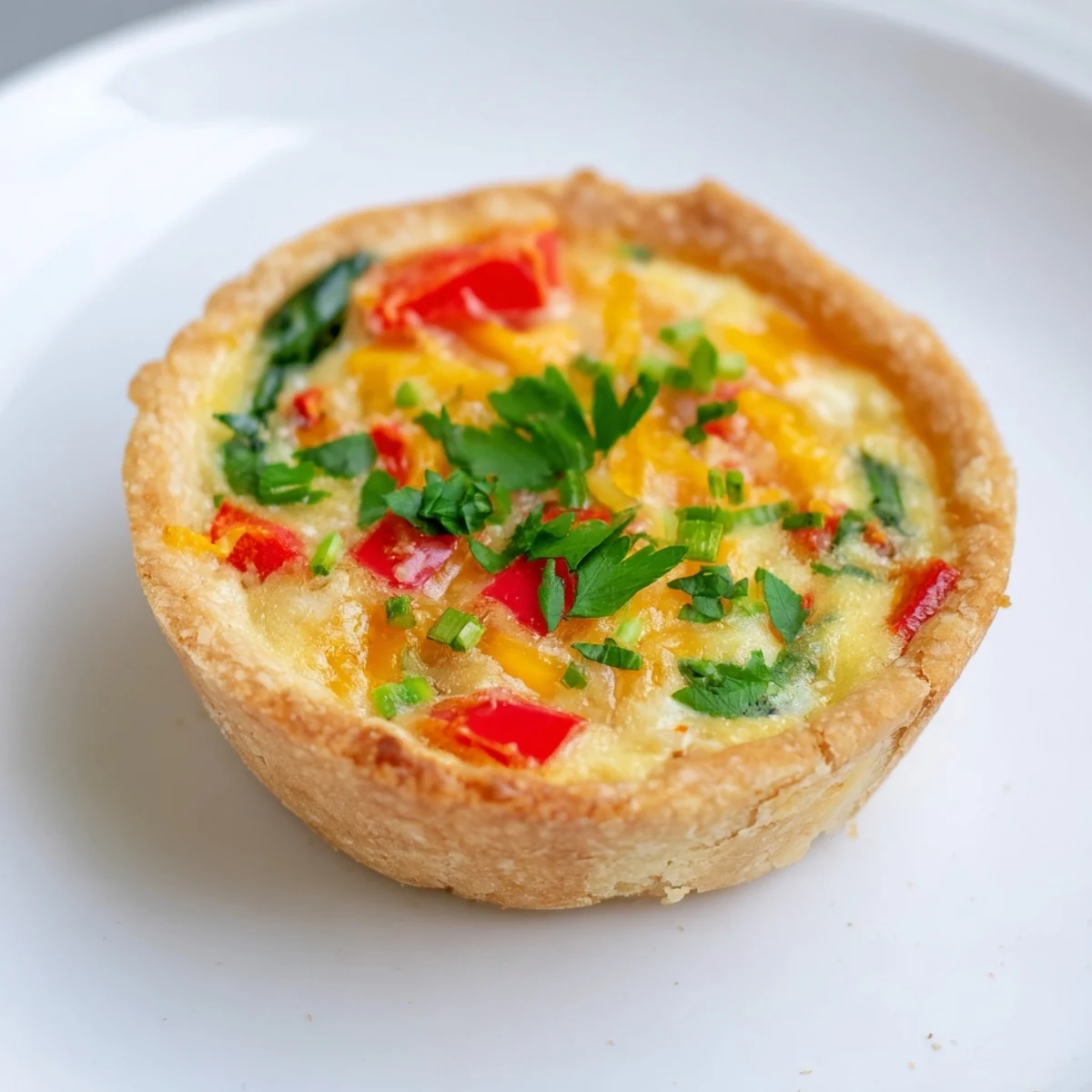 Freshly baked, colorful Easy Festive Mini Quiche Cups, ready to enjoy at any celebration.