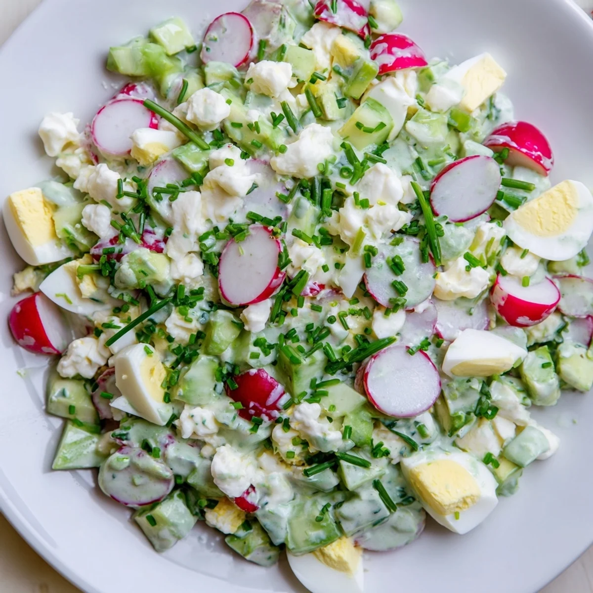 A fresh and colorful bowl of Green Goddess Chopped Egg Salad, perfect for a light vegetarian lunch.