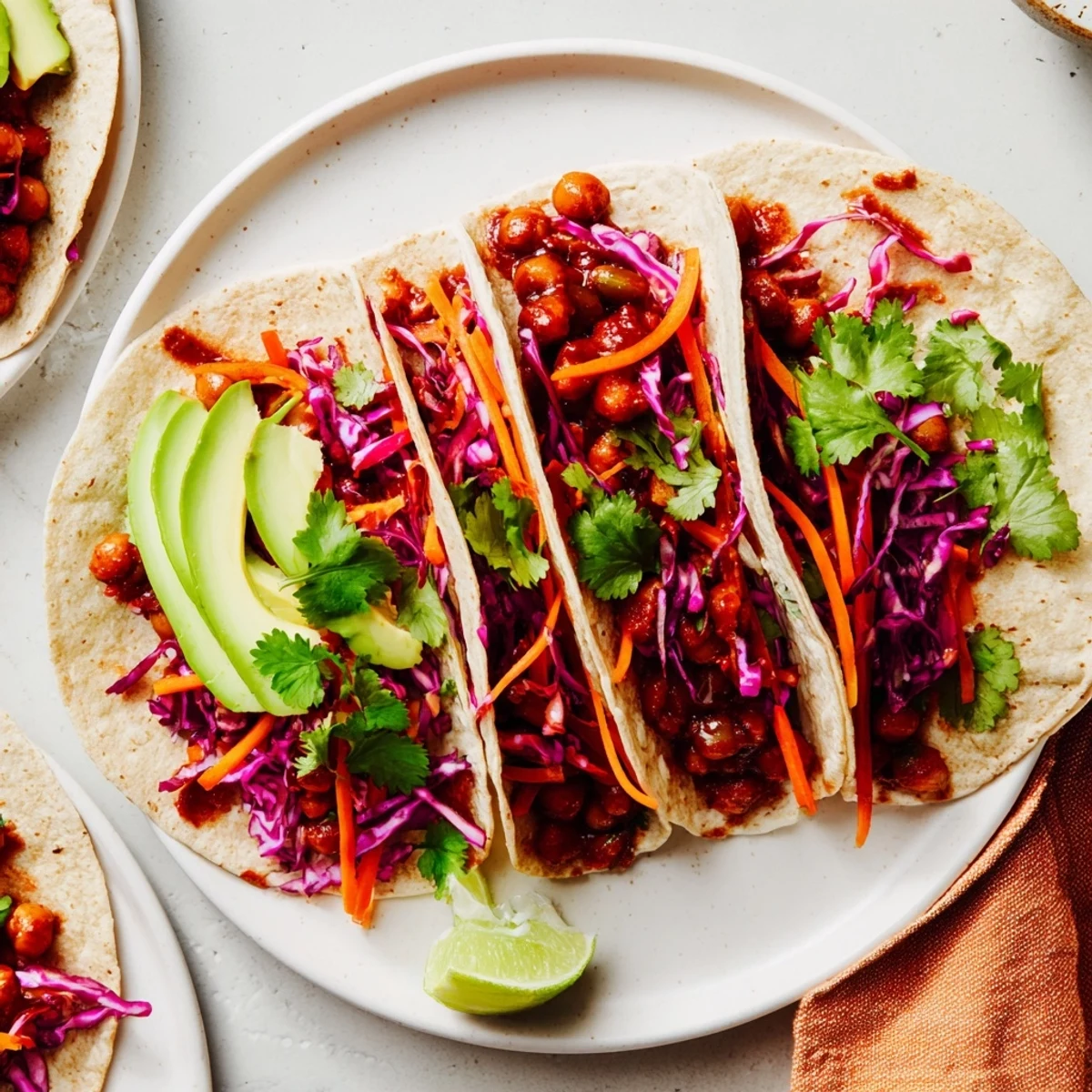 BBQ Chickpea & Slaw wraps, a colorful and healthy meal with smoky chickpeas and crisp slaw.