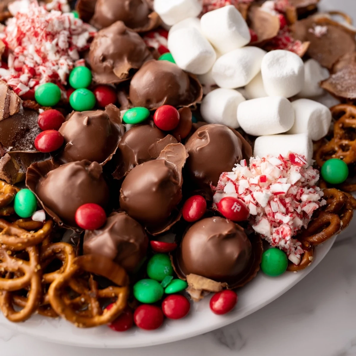 Delectable Santa's Sack Candy Avalanche bursting with colorful candies and assorted Christmas treats for sharing.