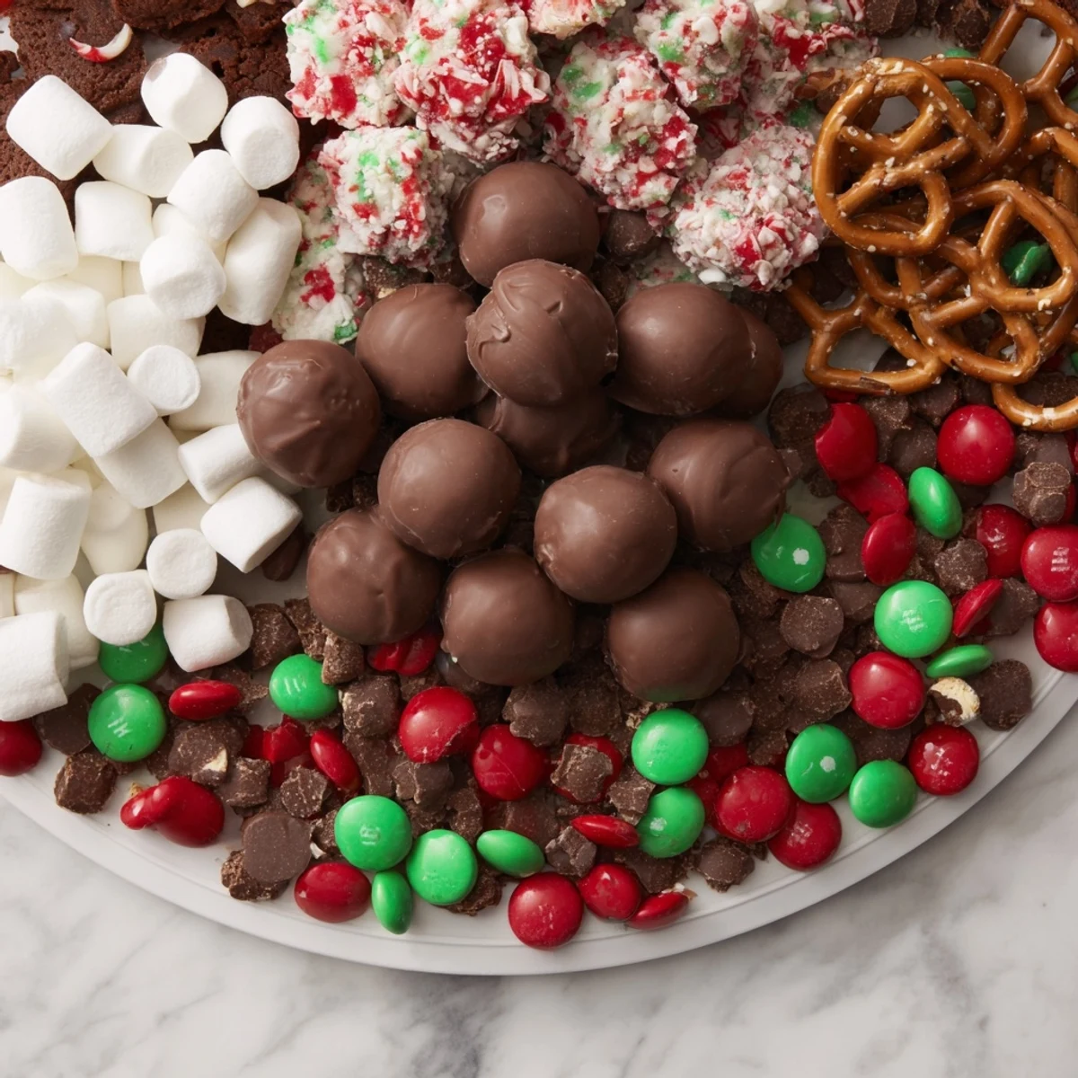 A sweet tooth's dream: this Santa's Sack Candy Avalanche is piled high with cookies, chocolates, and holiday candies galore.
