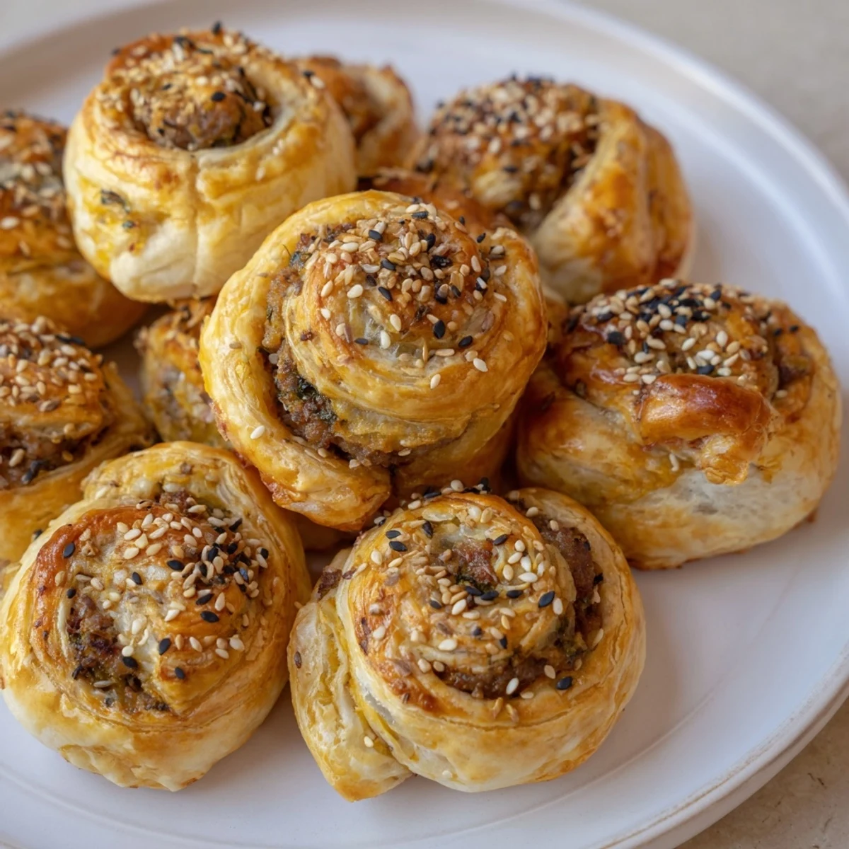 Golden, flaky Savory Bites: Mini Sausage Roll Half-Circle Wreath, perfect for a festive appetizer.