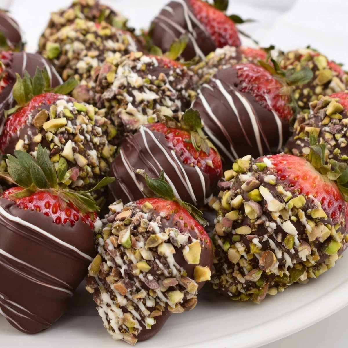 Glossy dark chocolate covers fresh strawberries for delicious Dark Chocolate Covered Strawberry Dips.