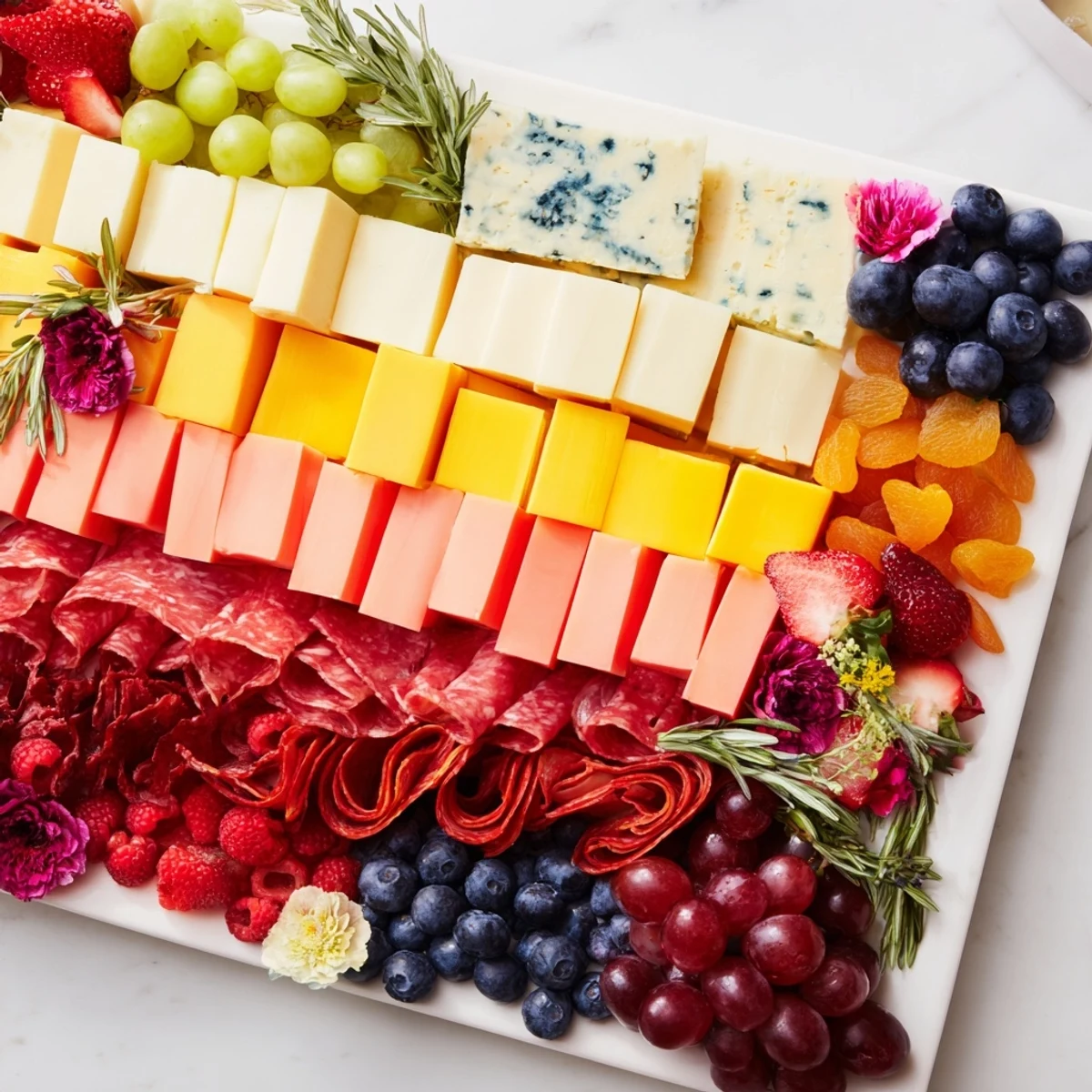 The Nutcracker Suite Board: A colorful grazing board with cheese, fruit, and charcuterie, ready to serve!