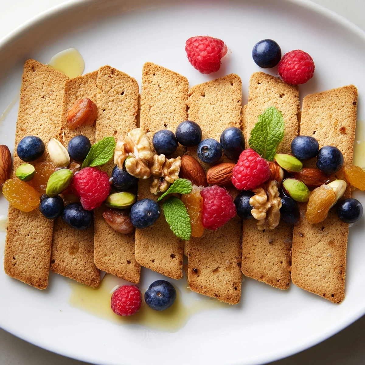This Picket Fence appetizer features a beautiful, rustic board with crackers and a fruity, nutty mix.