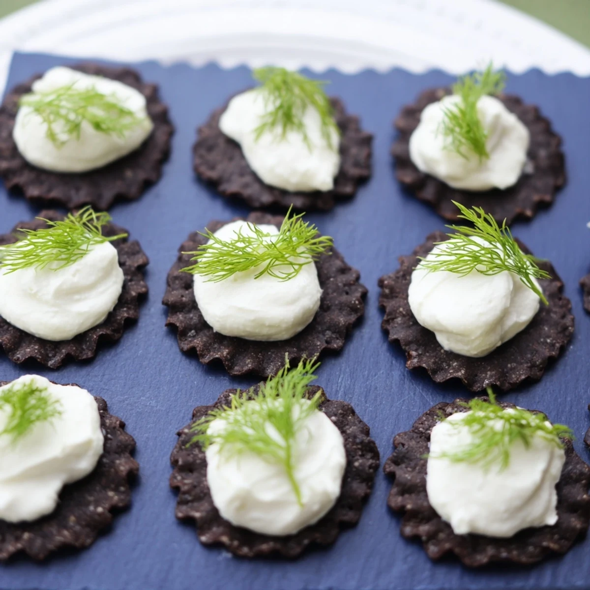 Imagine a beautiful The Stormy Sea appetizer: crisp, dark crackers with goat cheese that looks like ocean waves.