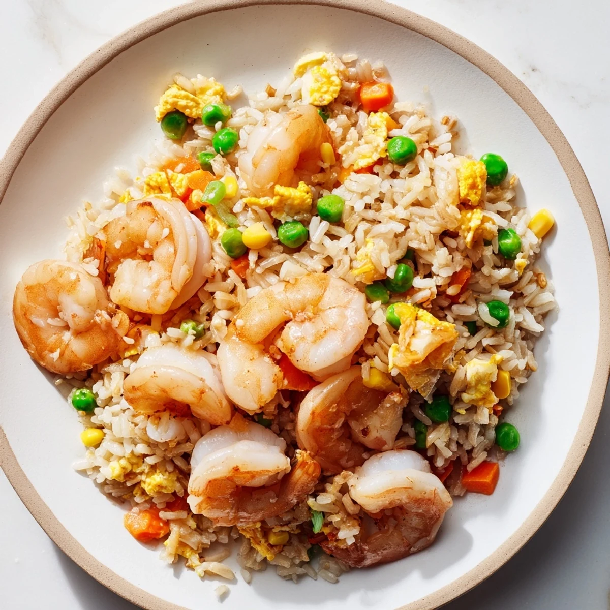 Savory shrimp fried rice recipe, showcasing perfectly cooked shrimp and colorful veggies, ready to eat.