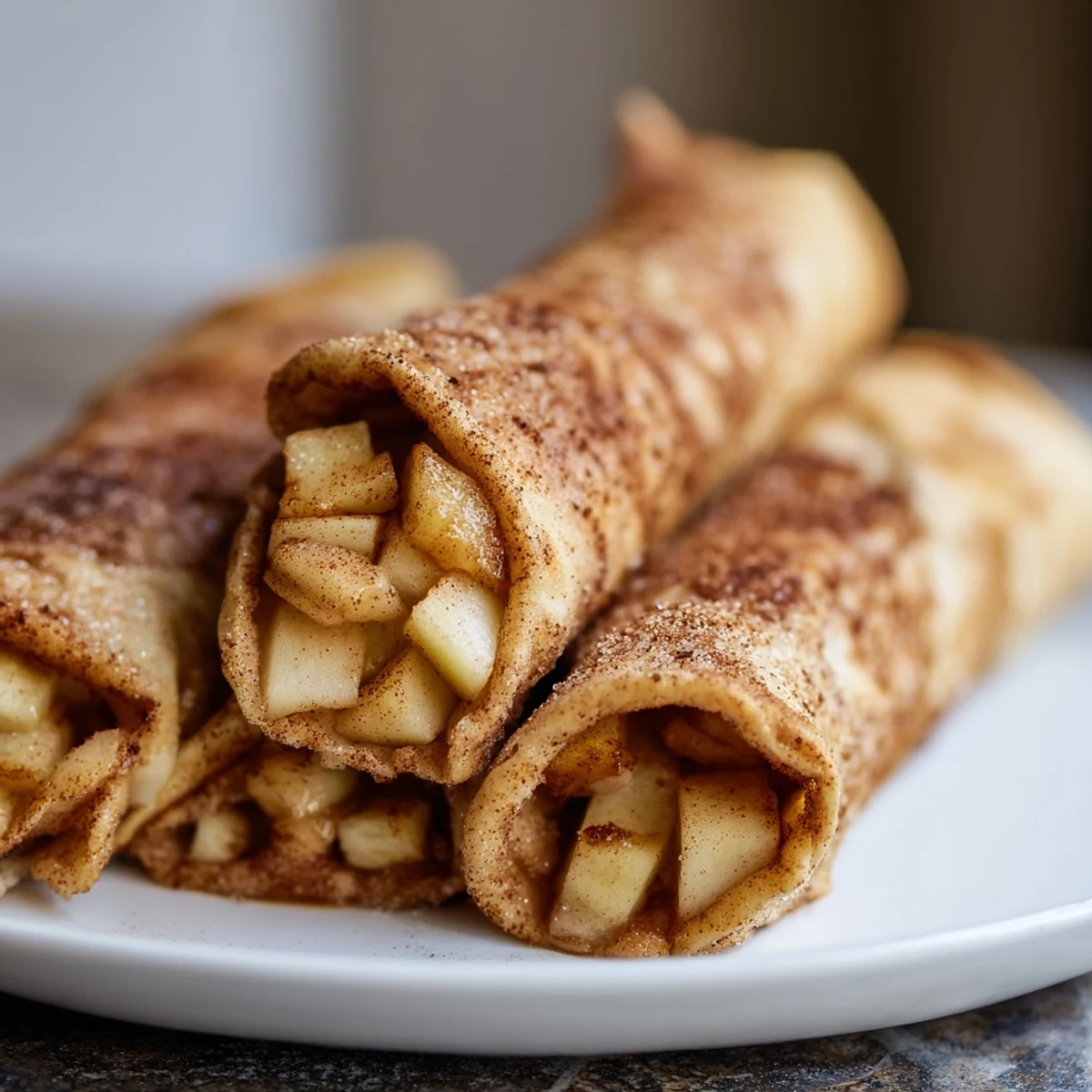 Golden, crispy Apple Pie Roll-Ups with a warm cinnamon aroma, perfect dessert treat.