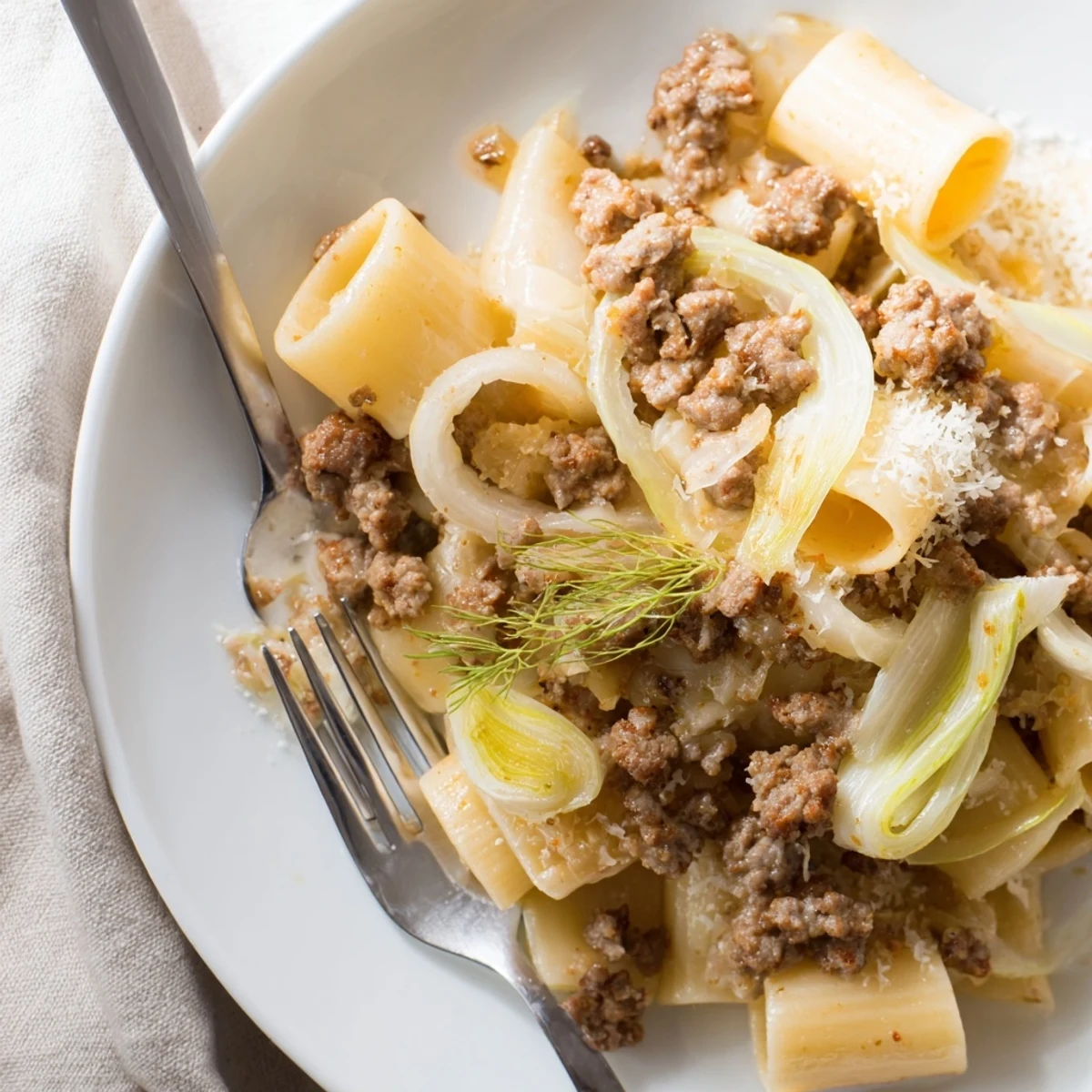 Hearty Winter Pasta with Sausage and Fennel served in a rustic bowl, perfect for a cozy family dinner.