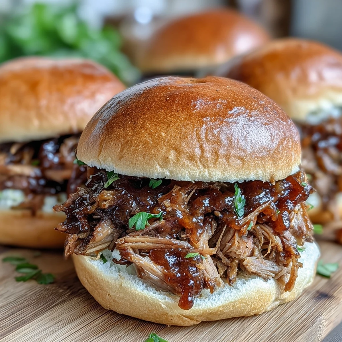 Savory Applesauce Pulled Pork Sandwiches piled high on a toasted bun, ready to serve for a cozy dinner.