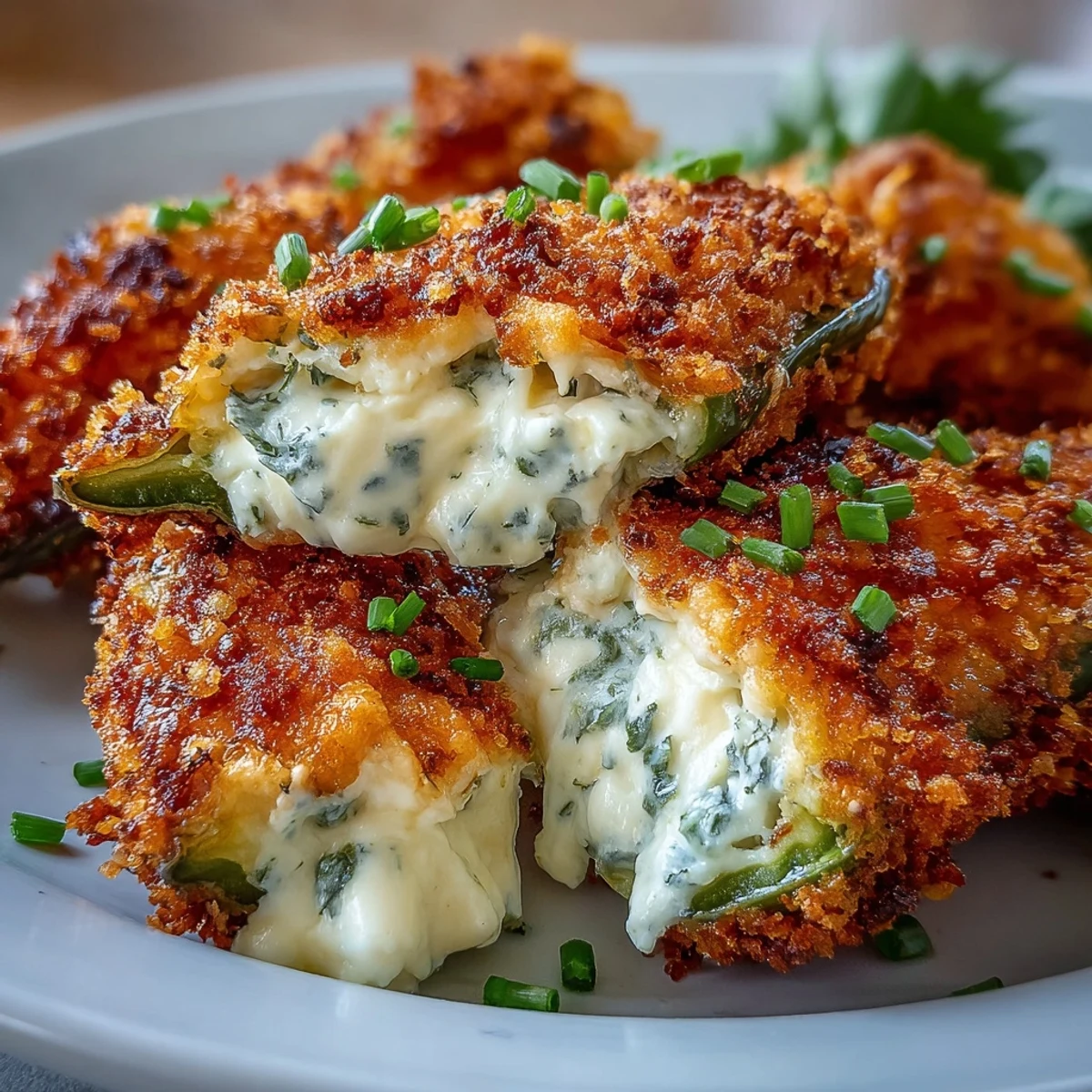 Crispy Air Fryer Jalapeño Poppers topped with golden breadcrumbs and melted cheese, ready to serve at a party.