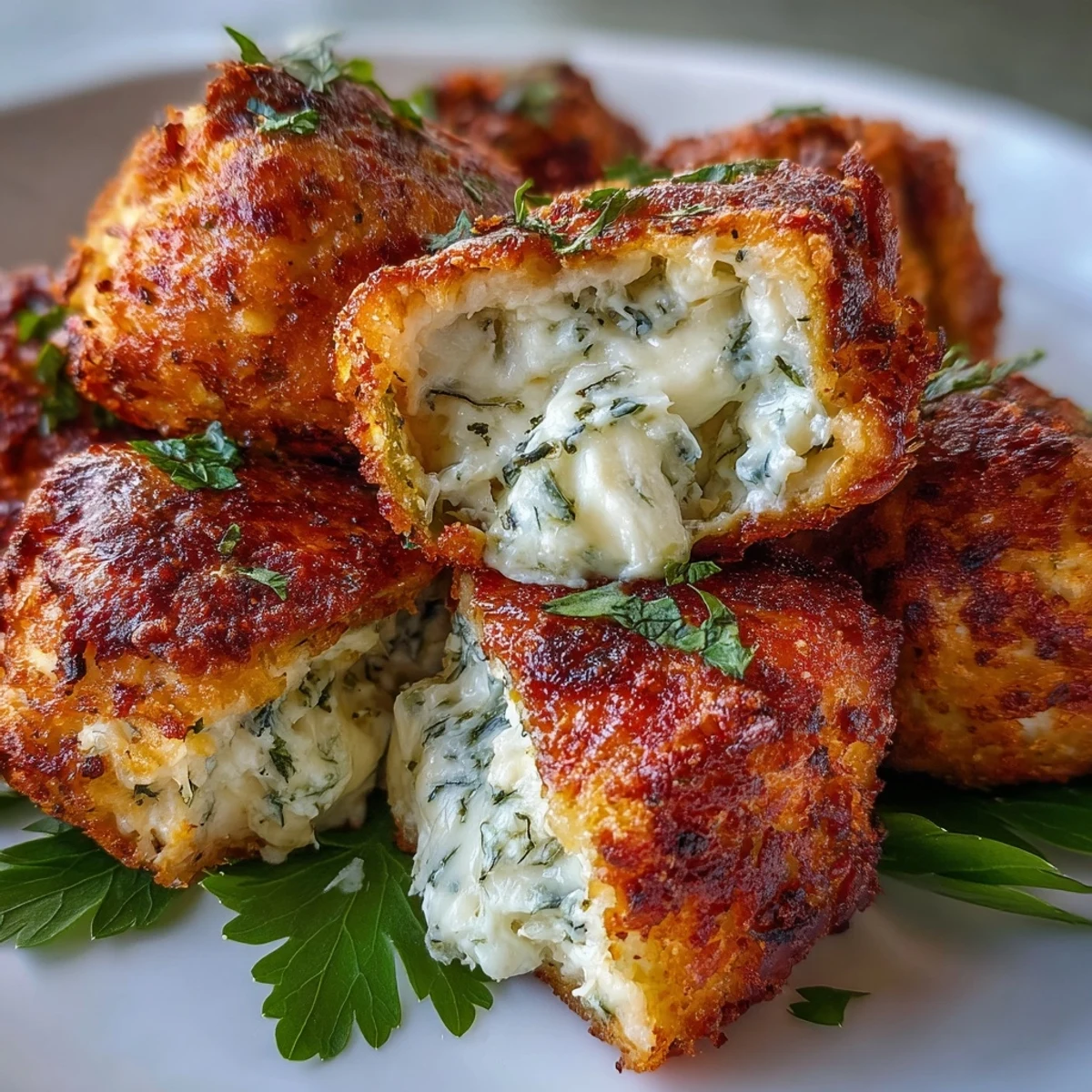 Golden-baked Cajun Crab Poppers with crispy panko topping are served warm on a platter for a Southern appetizer.