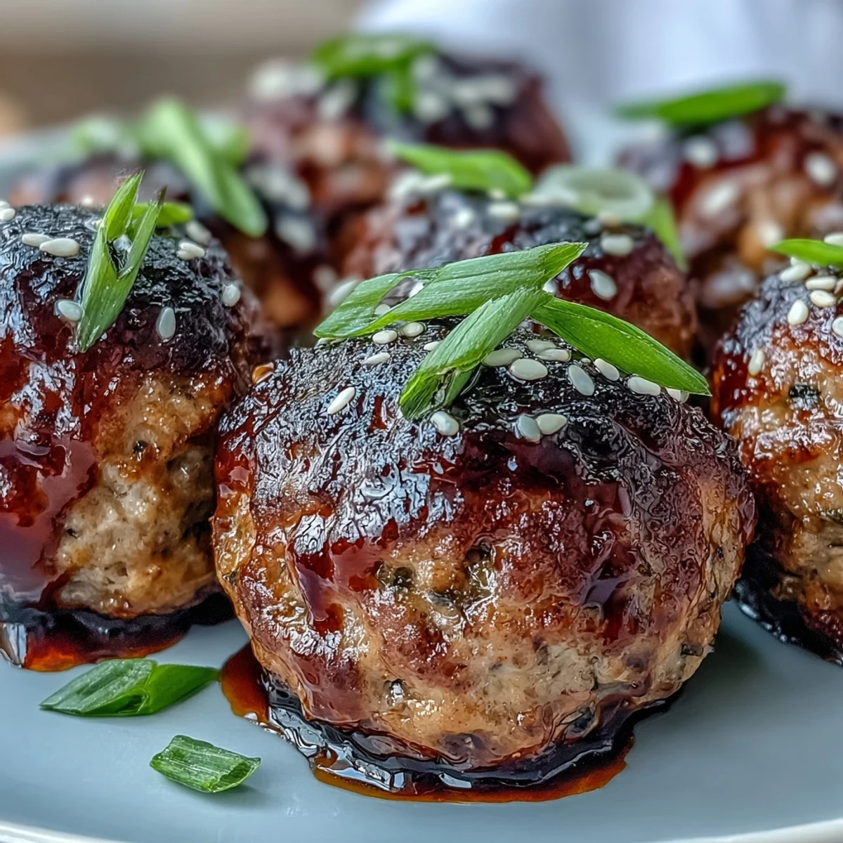 Honey Garlic Turkey Meatball Bowls feature saucy meatballs over fluffy rice and steamed broccoli, garnished with sesame seeds and sliced green onions.