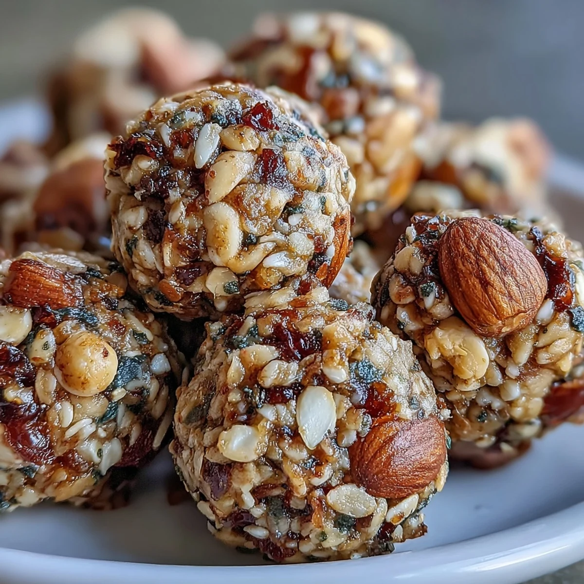 Bright Vegan Lemon Blueberry Energy Bites ready to eat, dusted with almond flour and served on a small white ceramic plate.