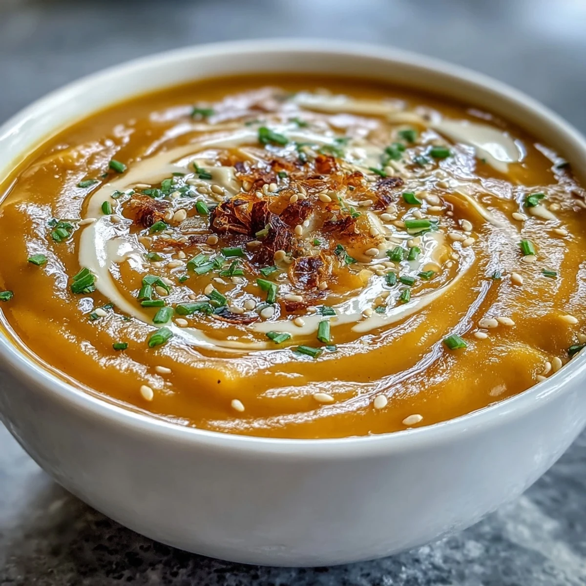 Creamy miso butternut squash soup with roasted squash, ginger, and aromatic broth for a comforting, umami-rich dish.