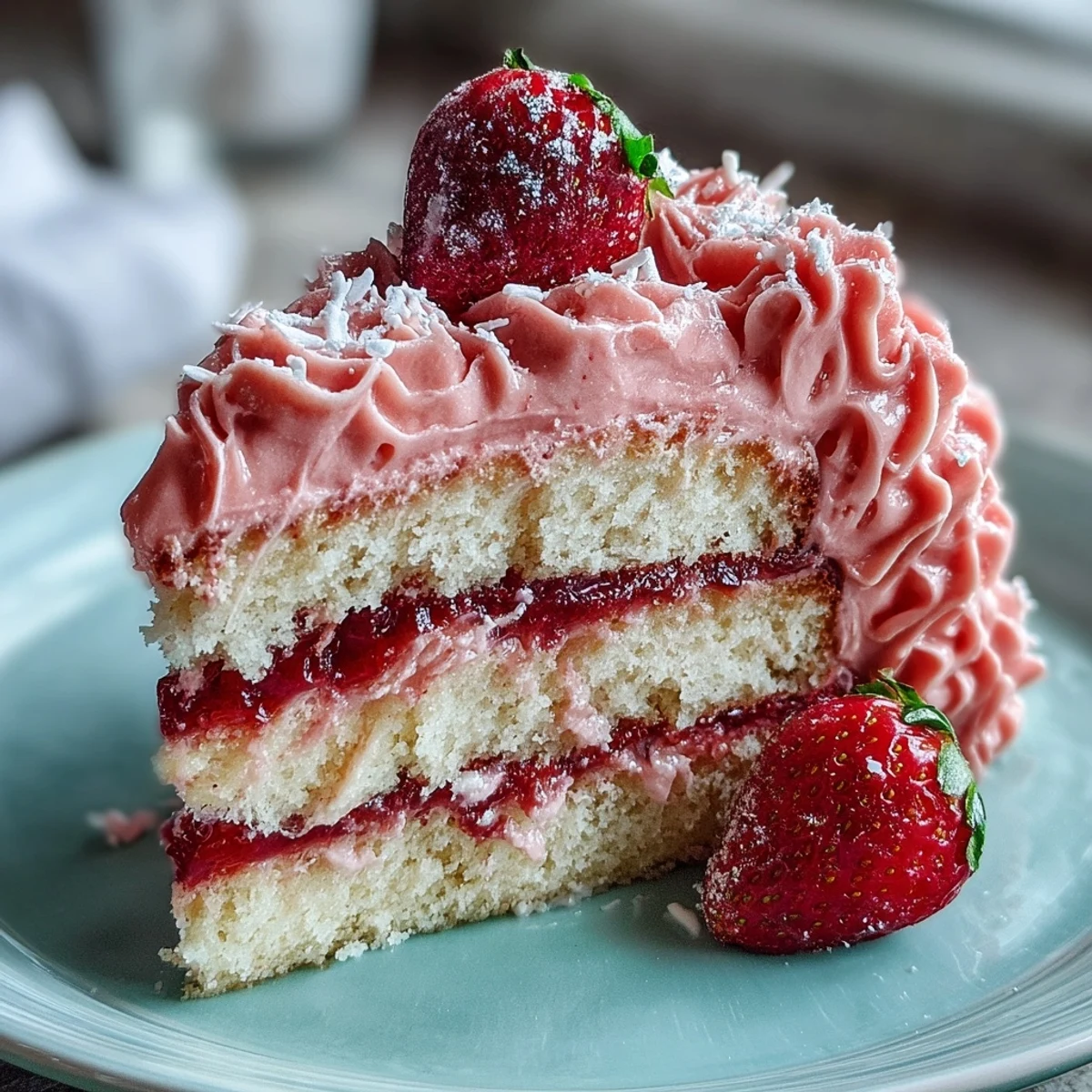 Festive vanilla layer cake with luscious strawberry buttercream, beautifully decorated in an eye-catching pink gradient for a celebration of friendship.