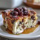 Golden Blueberry Pancake Casserole baked in the oven, with fluffy layers and juicy berries bursting in every bite.  