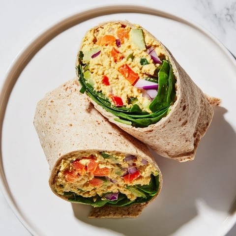 Creamy chickpea salad wraps bursting with colorful veggies, ideal for a quick, healthy lunch.