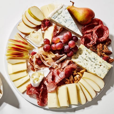 Lace & Pearls Elegant Board with creamy Brie, fresh fruit, and artisan crackers ready to be enjoyed.