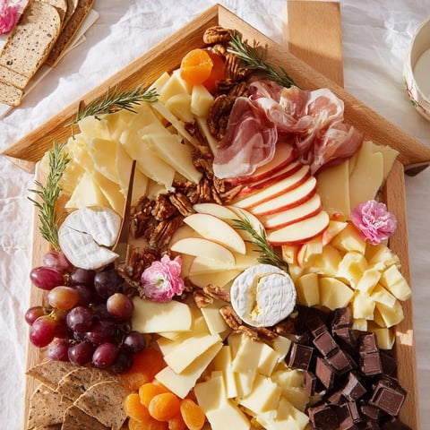 Sweet Home Charcuterie Board brimming with cheeses, fruits, and meats, perfect for easy entertaining.