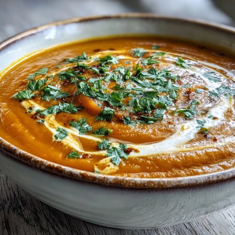 Creamy Carrot and Lentil Soup with coconut milk, garnished with cilantro and a swirl of yogurt.